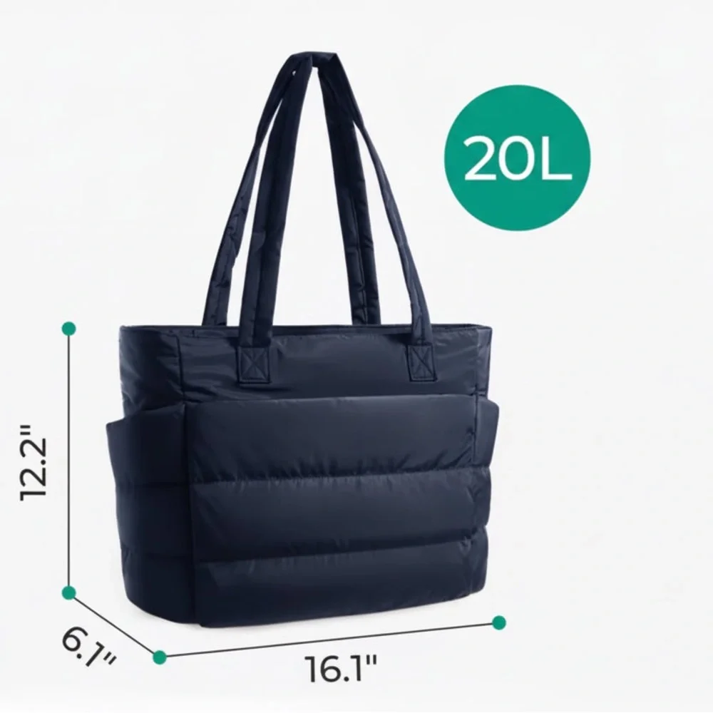 Elegant Navy Quilted Laptop Tote Bag